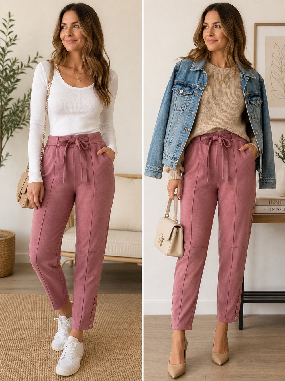 High-Rise Paperbag Ankle Pants in Dusty Rose